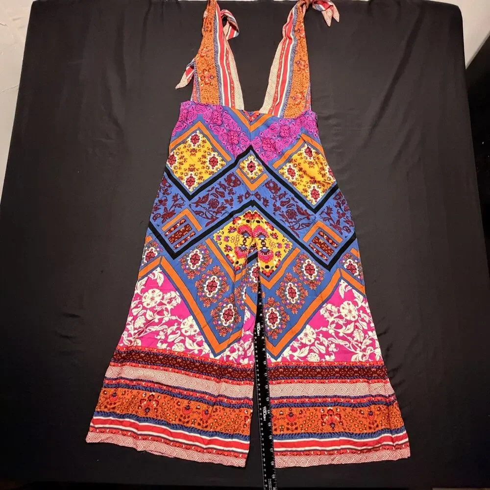 Free People Maritzah Patchwork Palazzo Jumpsuit Size 8